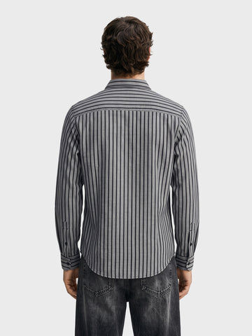 Men's Black Slim Fit Striped Casual Shirt