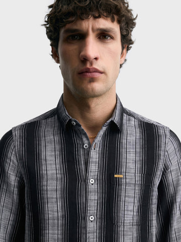 Men's Black Slim Fit Striped Casual Shirt