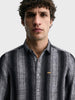 Men's Black Slim Fit Striped Casual Shirt