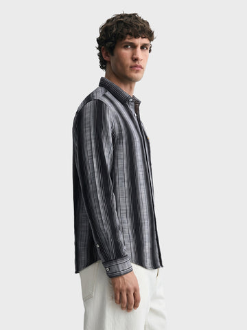 Men's Black Slim Fit Striped Casual Shirt