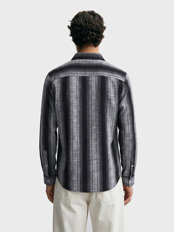 Men's Black Slim Fit Striped Casual Shirt