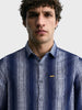 Men's Navy Slim Fit Striped Casual Shirt