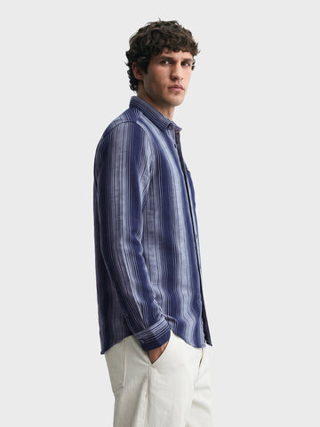 Men's Navy Slim Fit Striped Casual Shirt