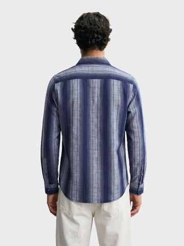 Men's Navy Slim Fit Striped Casual Shirt