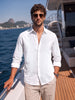 Men's White Regular Fit Embroidered Resort Wear Shirt