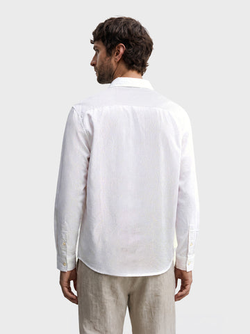 Men's White Regular Fit Embroidered Resort Wear Shirt