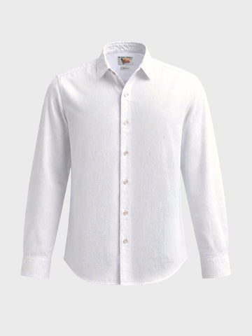 Men's White Regular Fit Embroidered Resort Wear Shirt