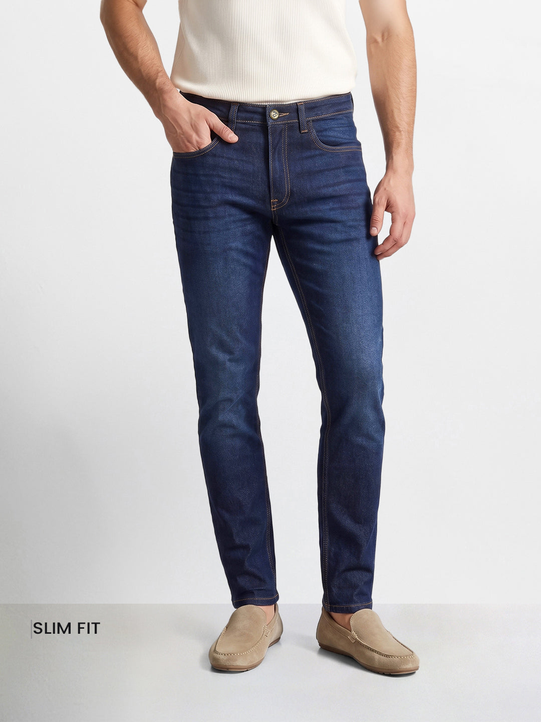 Men's Blue Slim Fit Solid Casual Jeans