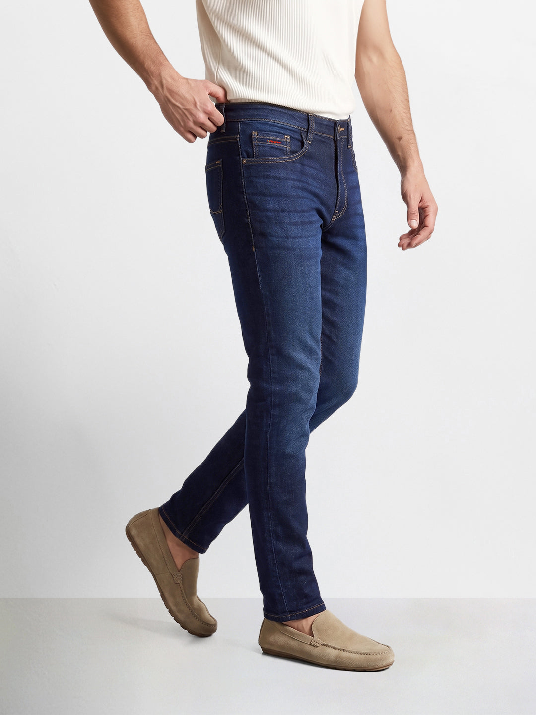 Men's Blue Slim Fit Solid Casual Jeans