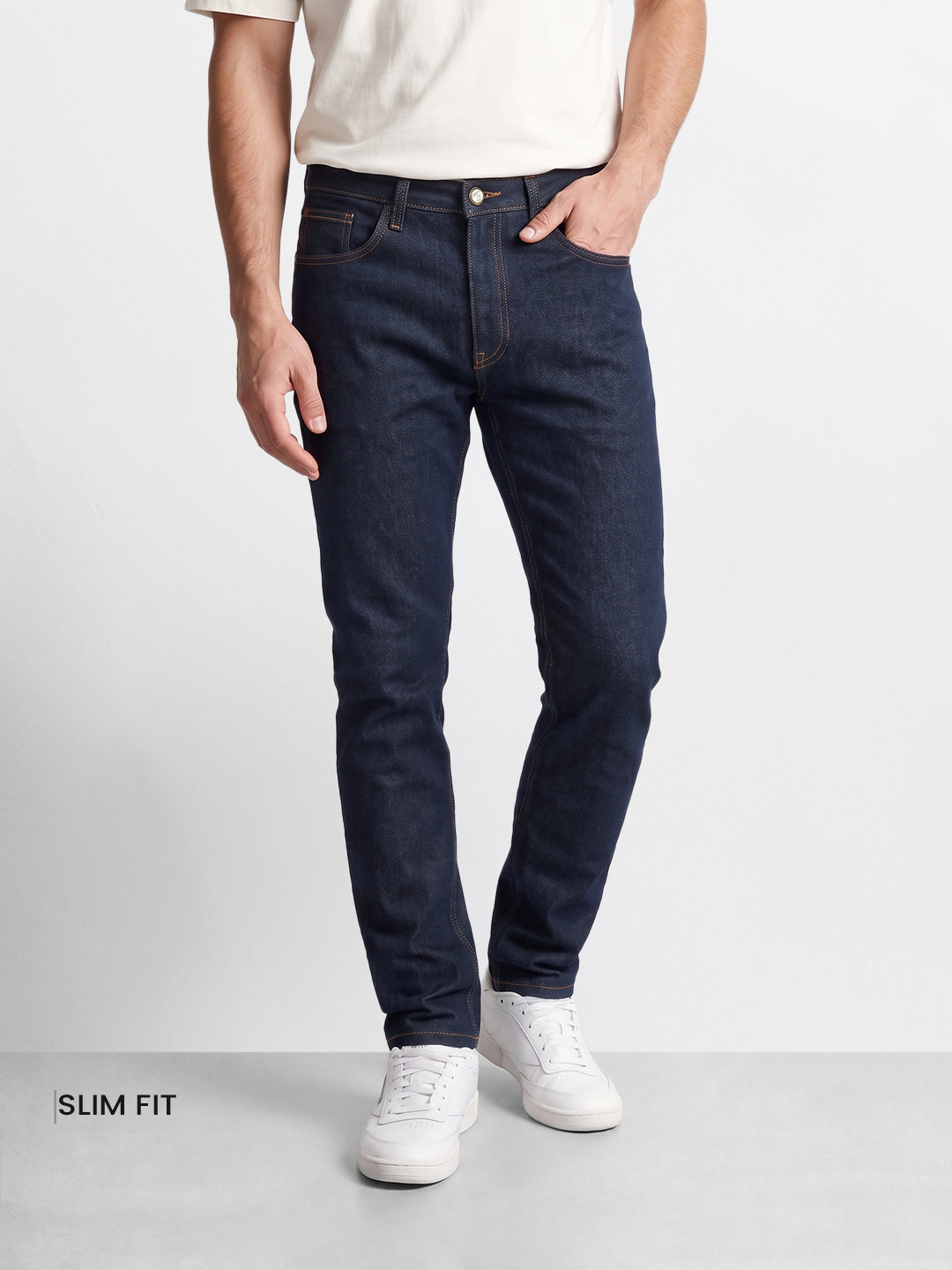 Men's Navy Blue Slim Fit Solid Casual Jeans