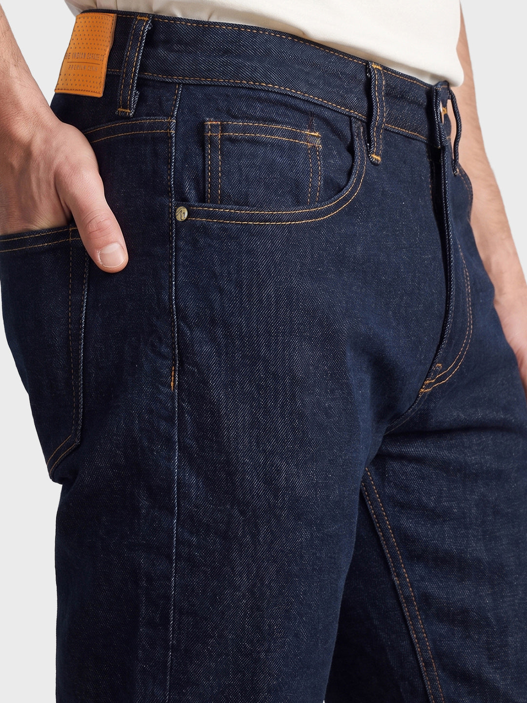 Men's Navy Blue Slim Fit Solid Casual Jeans