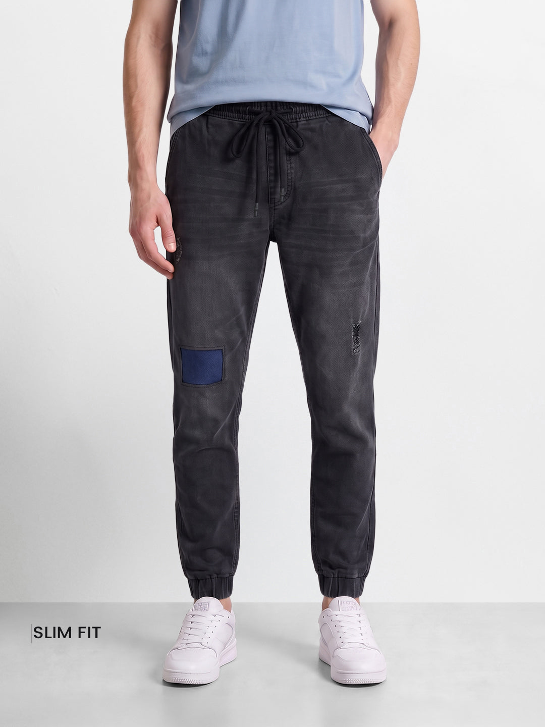 Men's Black Slim Fit Colourblocked Casual Joggers