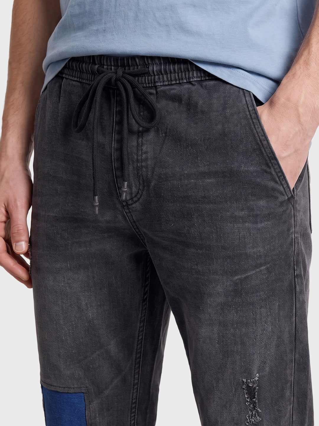 Men's Black Slim Fit Colourblocked Casual Joggers