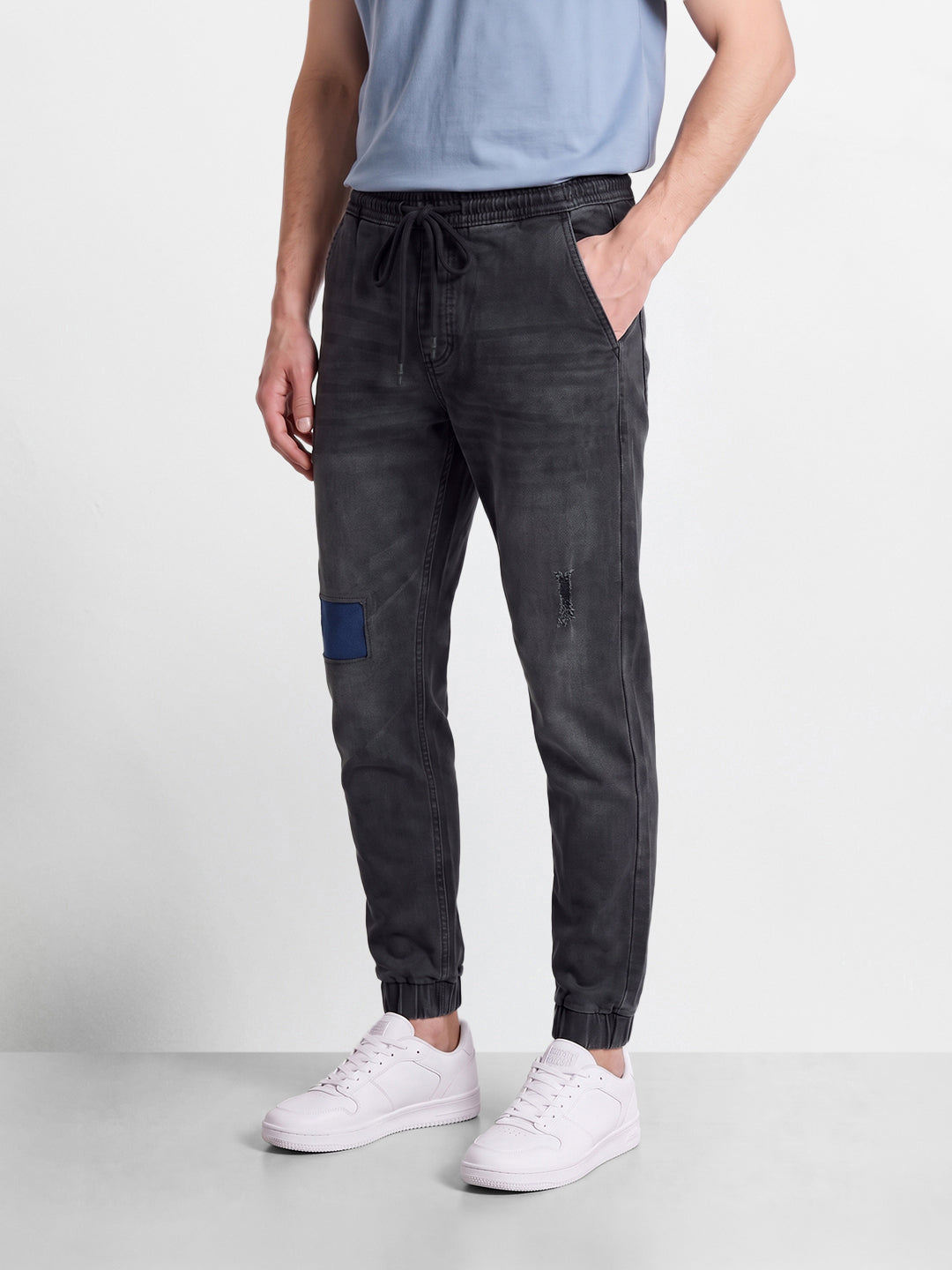 Men's Black Slim Fit Colourblocked Casual Joggers