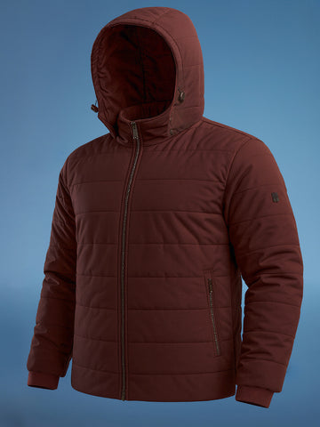 Men's Maroon Slim Fit Solid Casual Jacket