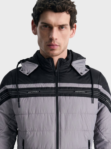 Men's Grey Slim Fit Colourblocked Casual Jacket