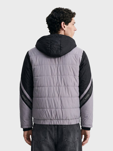Men's Grey Slim Fit Colourblocked Casual Jacket