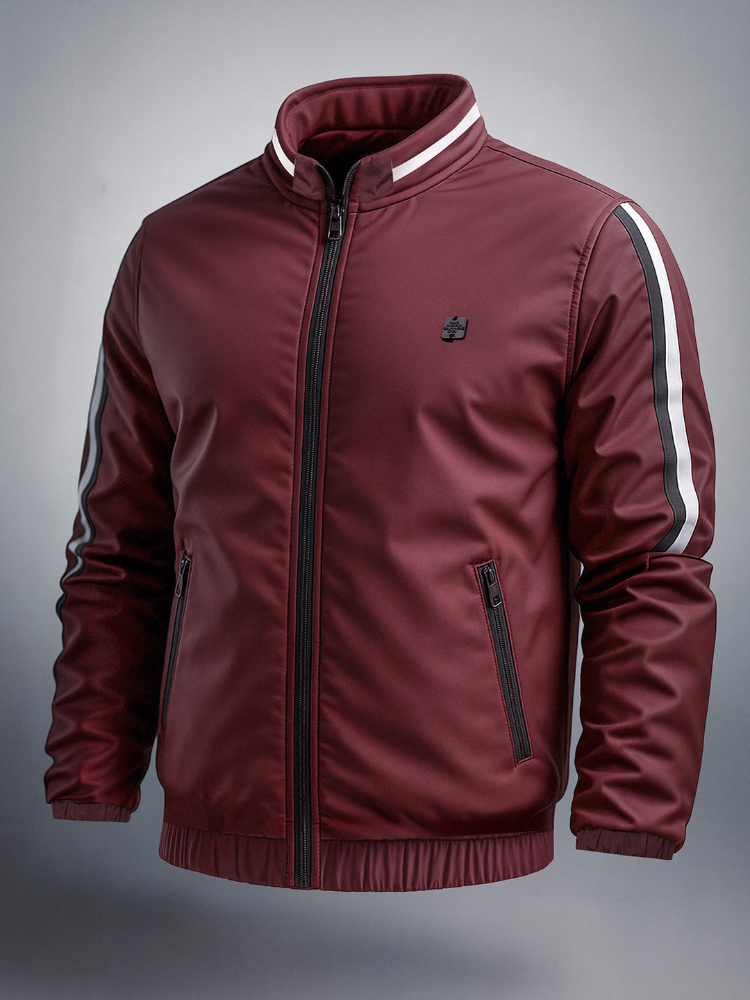 Men's Maroon Slim Fit Solid Casual Jacket