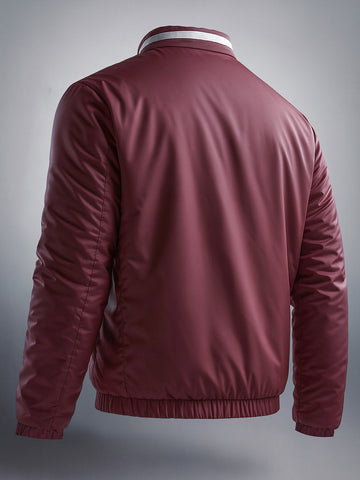 Men's Maroon Slim Fit Solid Casual Jacket