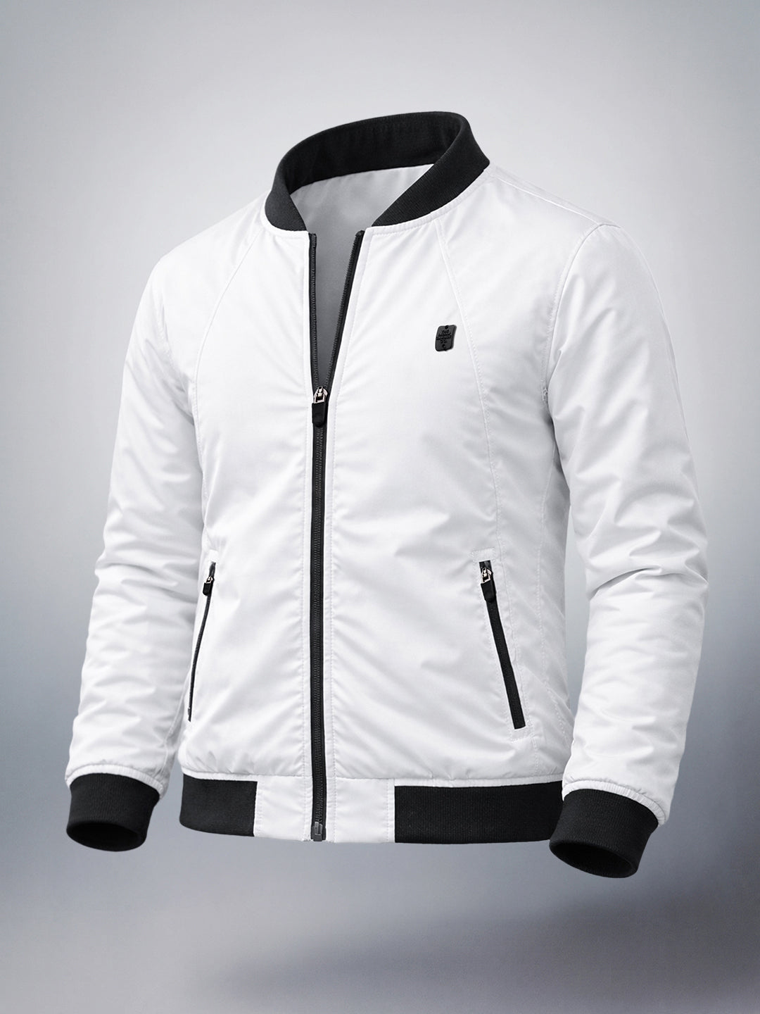 Men's White Slim Fit Solid Casual Jackets(Syn)