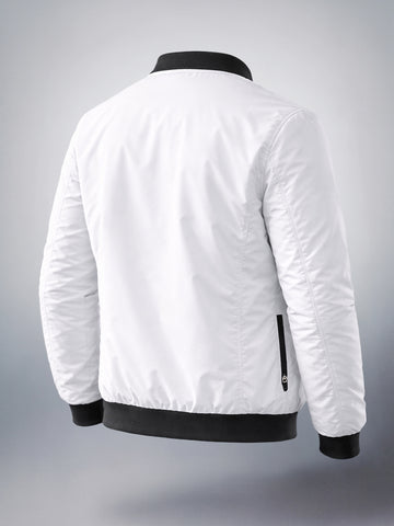 Men's White Slim Fit Solid Casual Jackets(Syn)