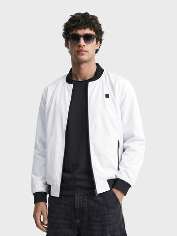 Men's White Slim Fit Solid Casual Jacket