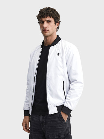 Men's White Slim Fit Solid Casual Jacket