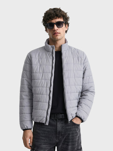 Men's Grey Slim Fit Solid Casual Jacket