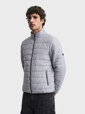 Men's Grey Slim Fit Solid Casual Jacket