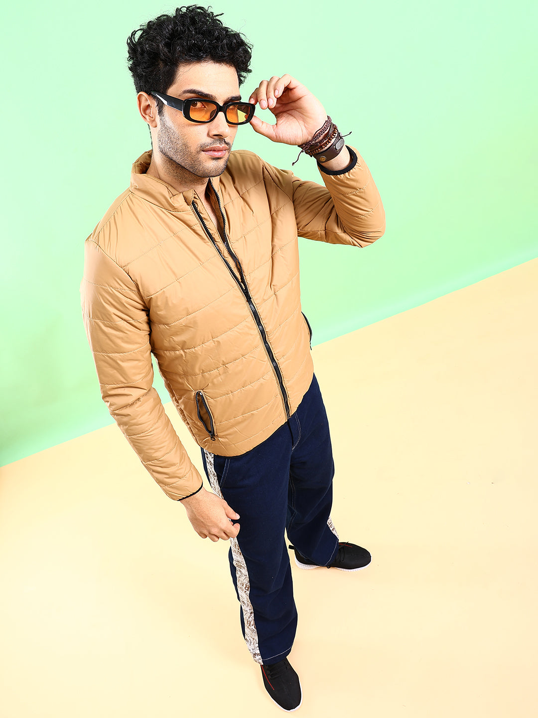 Men's Beige Regular Fit Solid Casual Jacket