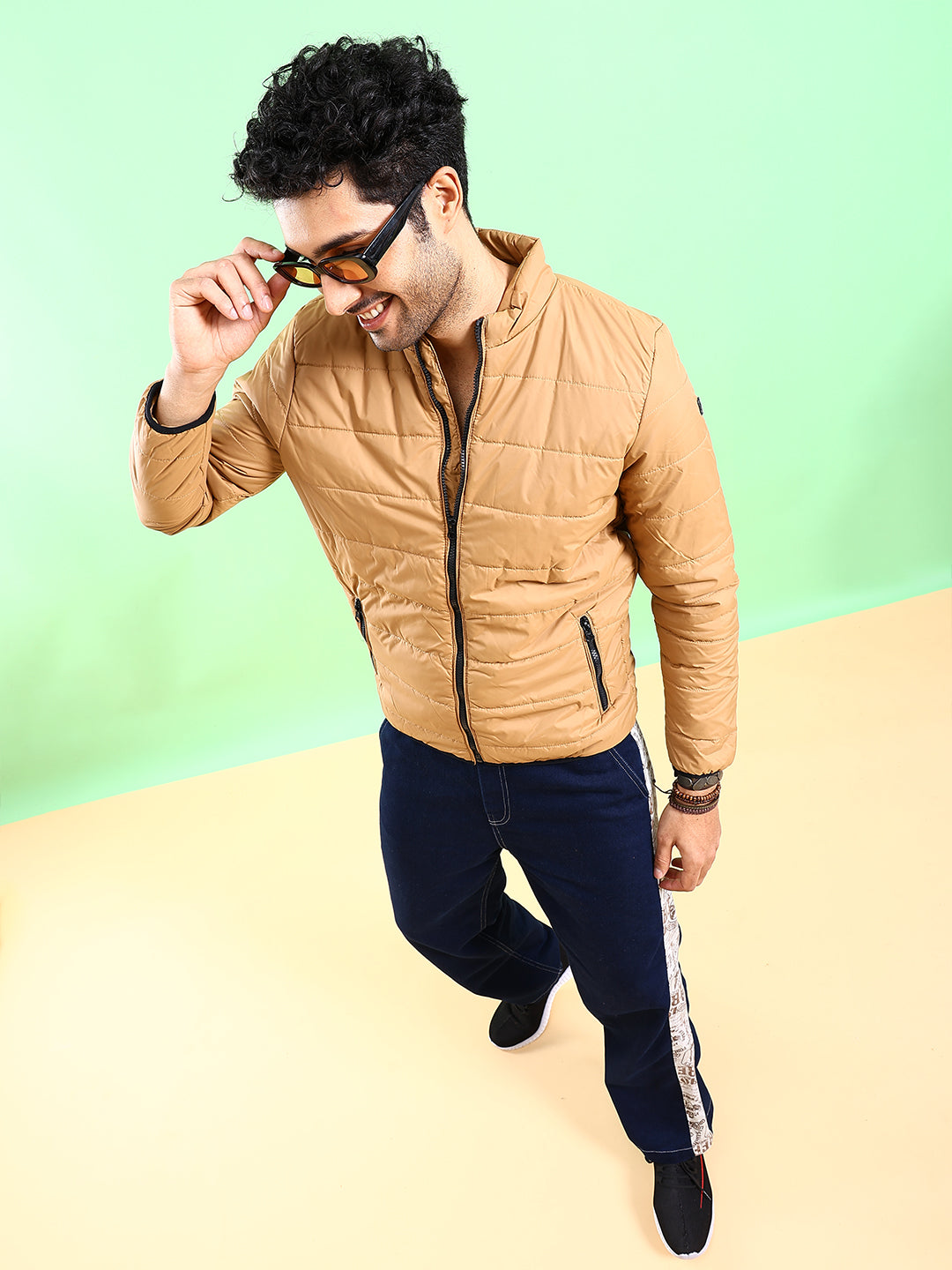 Men's Beige Regular Fit Solid Casual Jacket