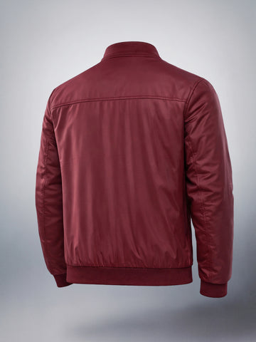 Men's Burgundy Slim Fit Solid Casual Jackets(Syn)