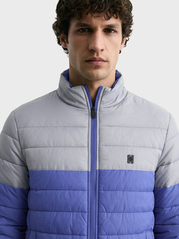 Men's Blue Slim Fit Colourblocked Casual Jacket