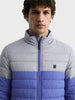 Men's Blue Slim Fit Colourblocked Casual Jacket