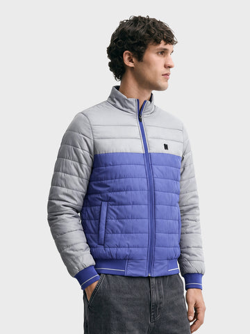 Men's Blue Slim Fit Colourblocked Casual Jacket