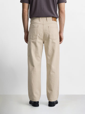 Men's Off White Wide Leg Fit Solid Utility Jeans
