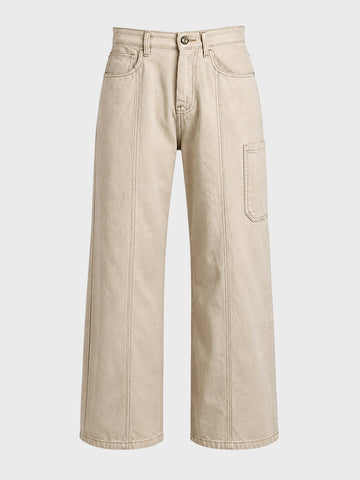 Men's Off White Wide Leg Fit Solid Utility Jeans