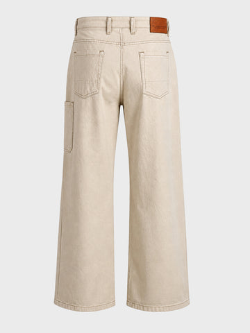 Men's Off White Wide Leg Fit Solid Utility Jeans