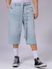 Men's Blue Loose Fit Solid Mid-Rise Capri Jeans