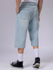 Men's Blue Loose Fit Solid Mid-Rise Capri Jeans