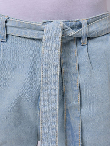 Men's Blue Loose Fit Solid Mid-Rise Capri Jeans