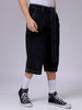 Men's Black Loose Fit Solid Mid-Rise Capri Jeans