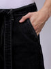 Men's Black Loose Fit Solid Mid-Rise Capri Jeans