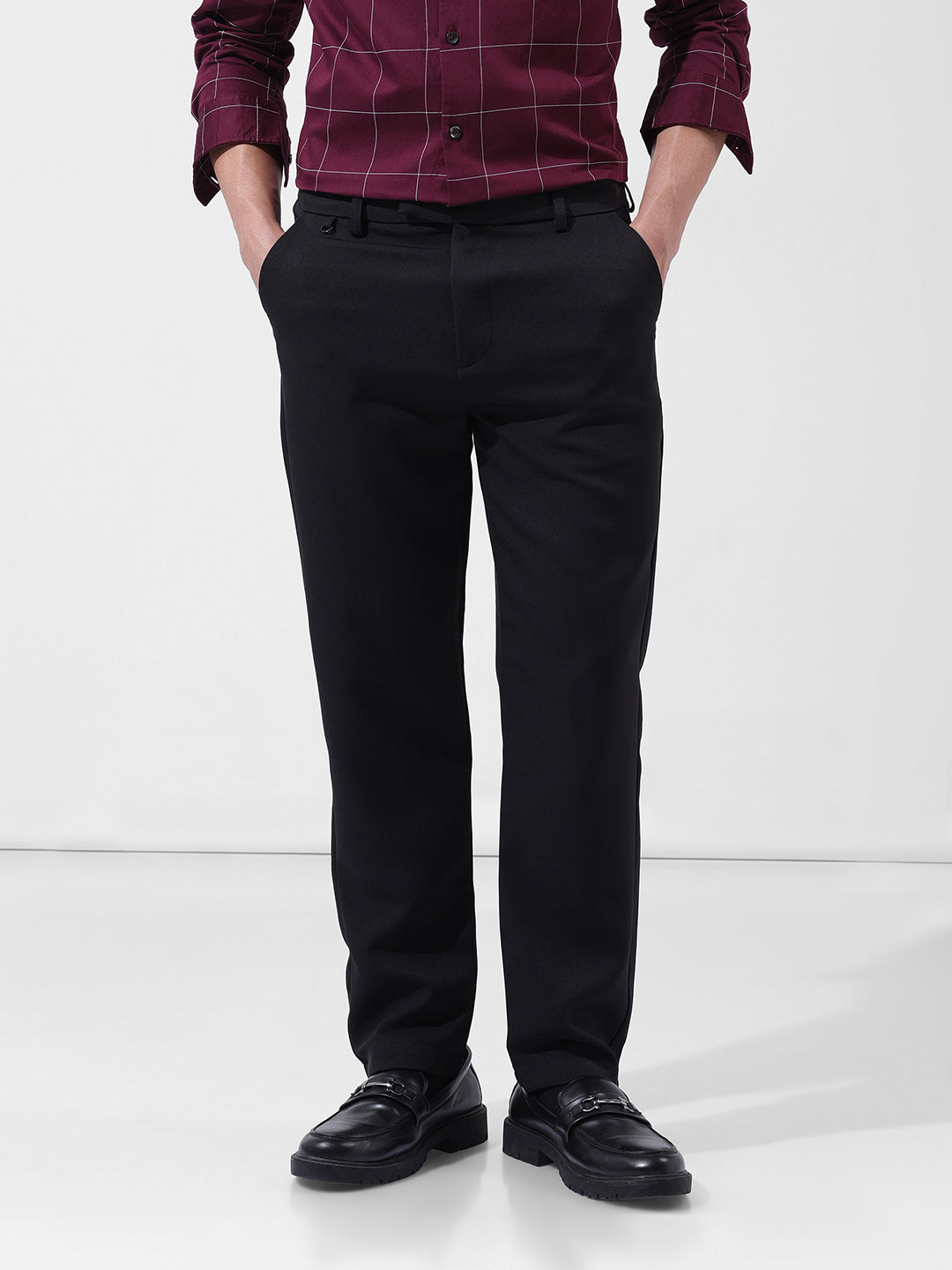 Men's Black Regular Fit Solid Formal Trouser
