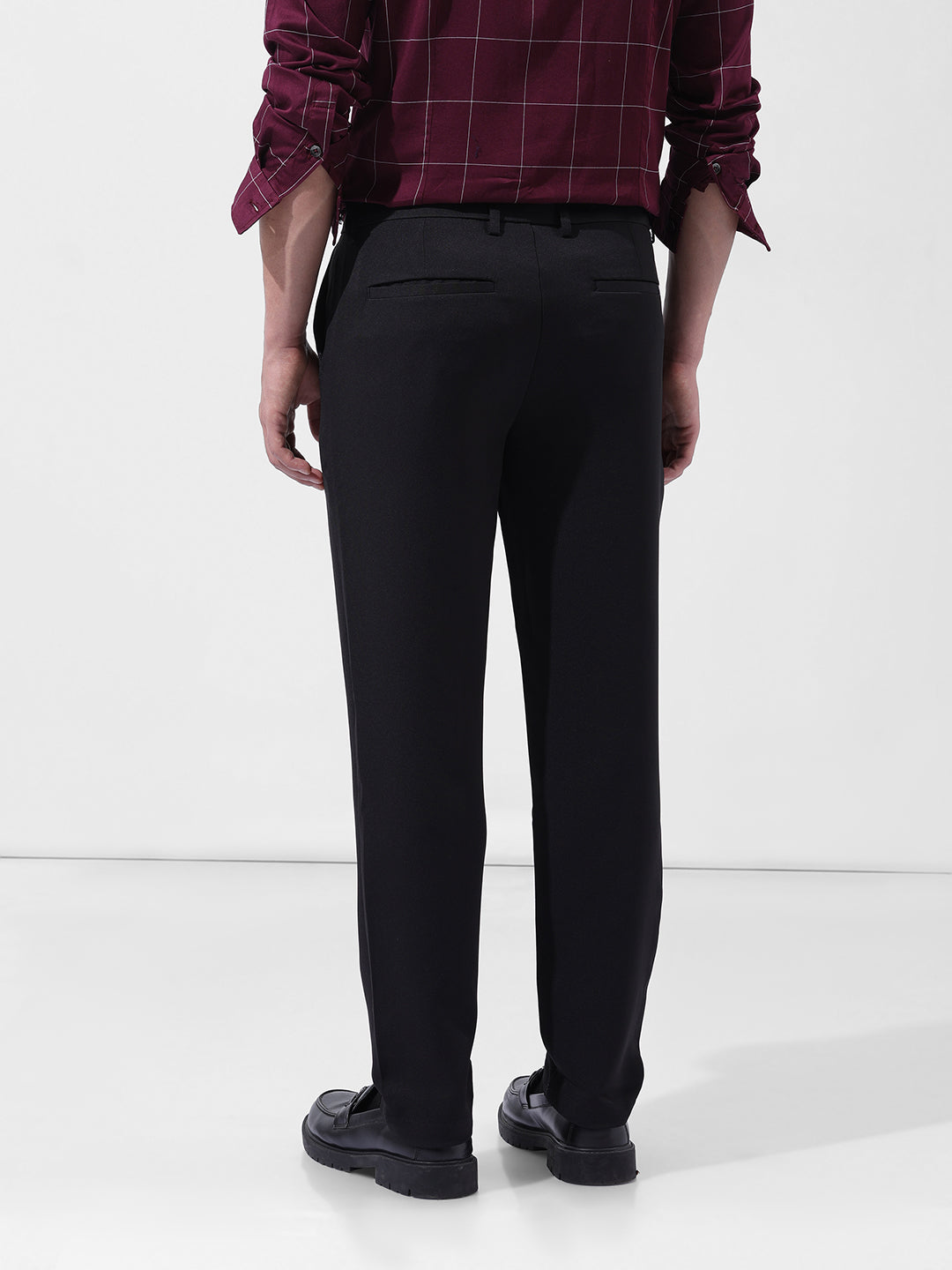 Men's Black Regular Fit Solid Formal Trouser