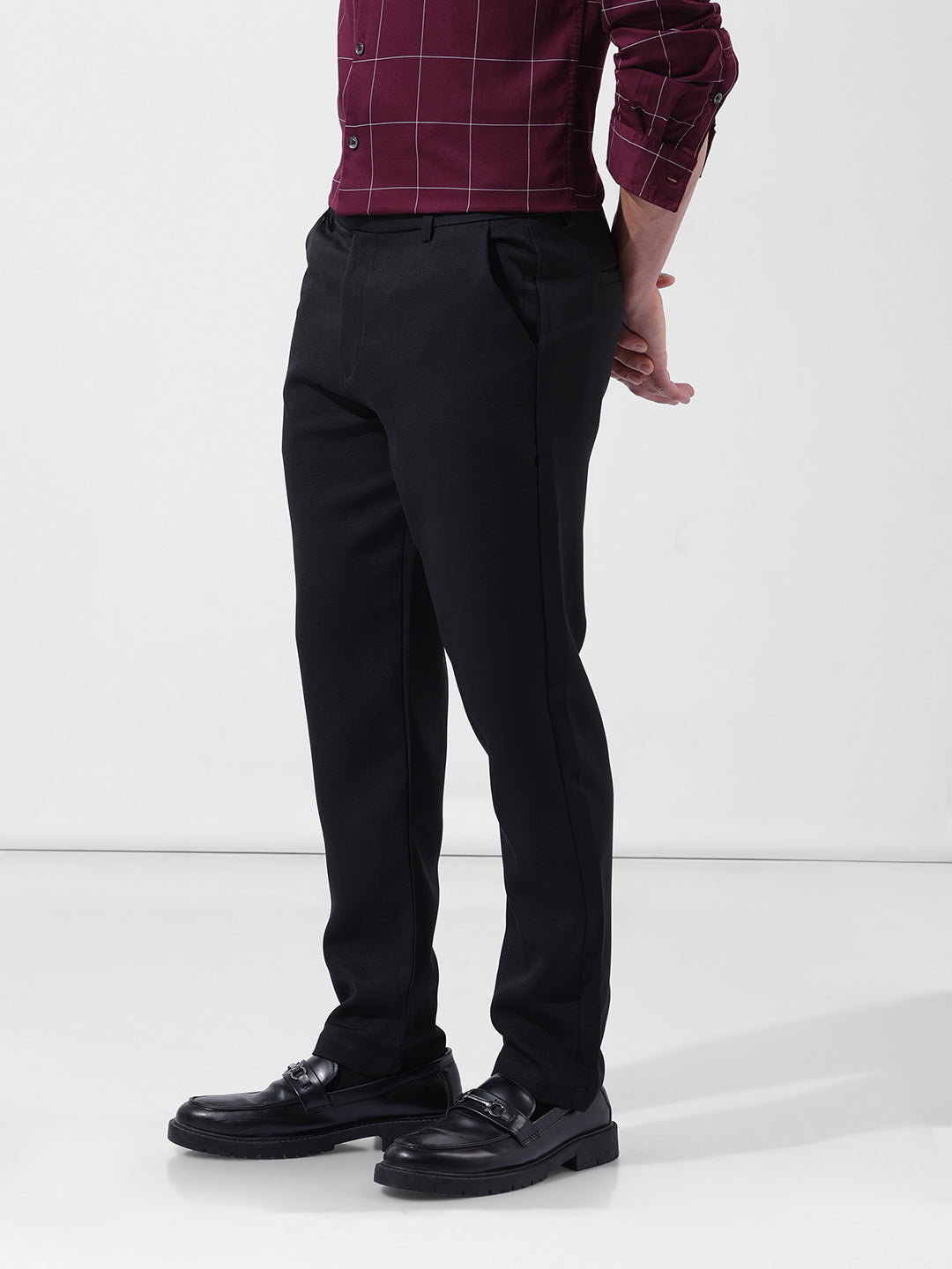 Men's Black Regular Fit Solid Formal Trouser