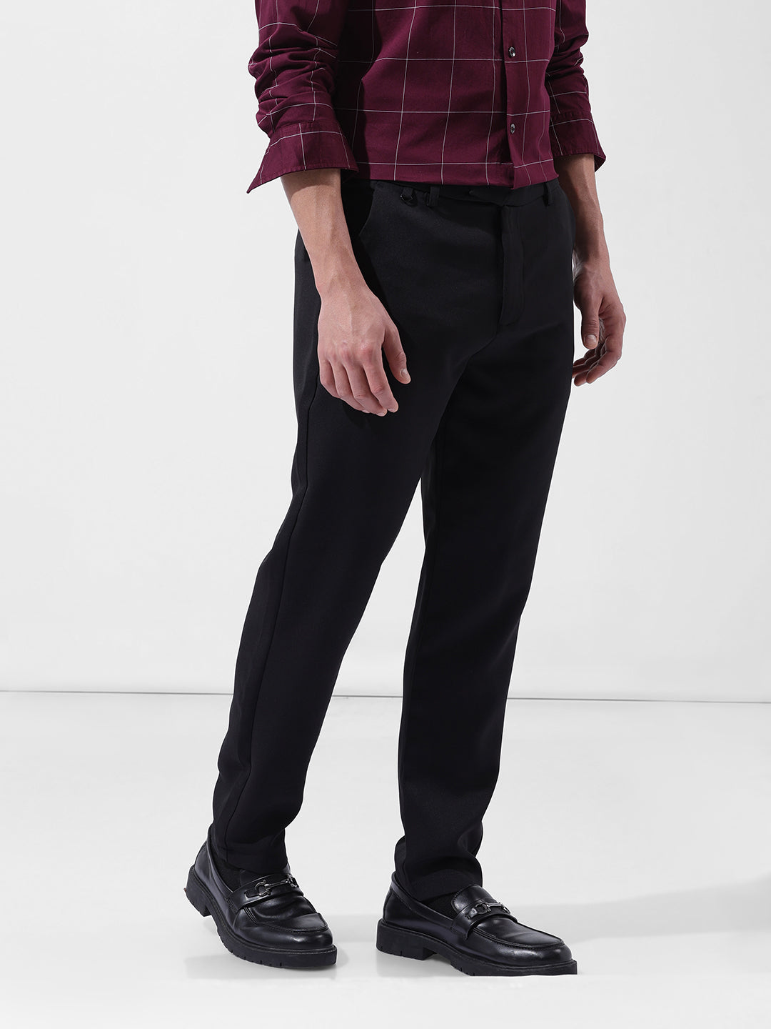 Men's Black Regular Fit Solid Formal Trouser
