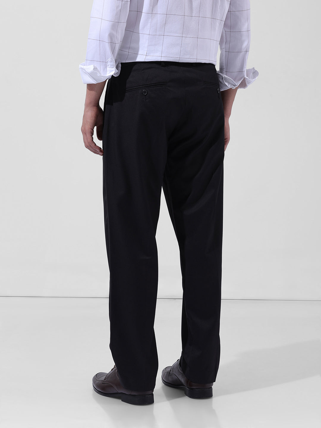 Men's Black Regular Fit Solid Formal Trouser