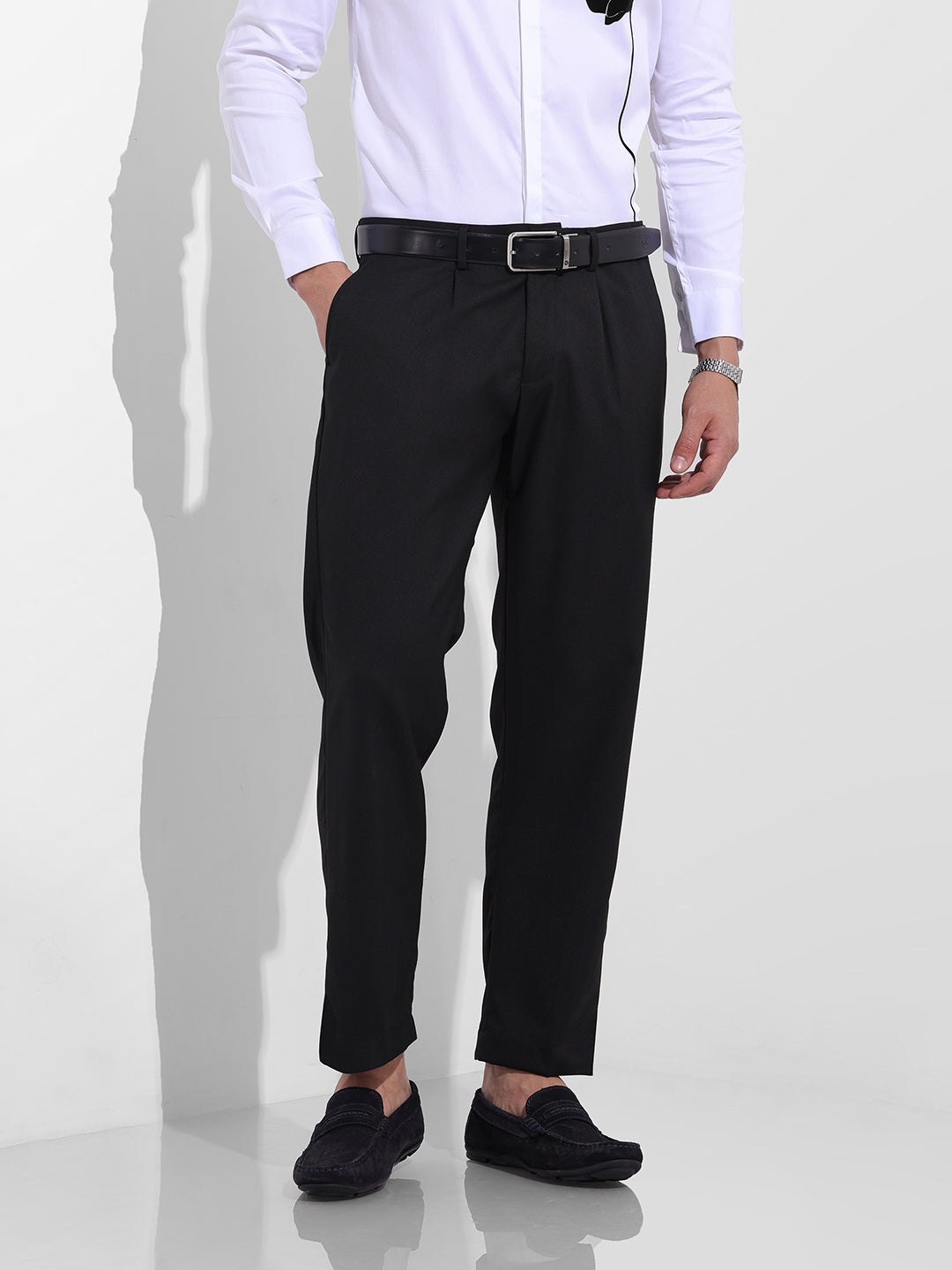 Men Regular Fit Black Trousers