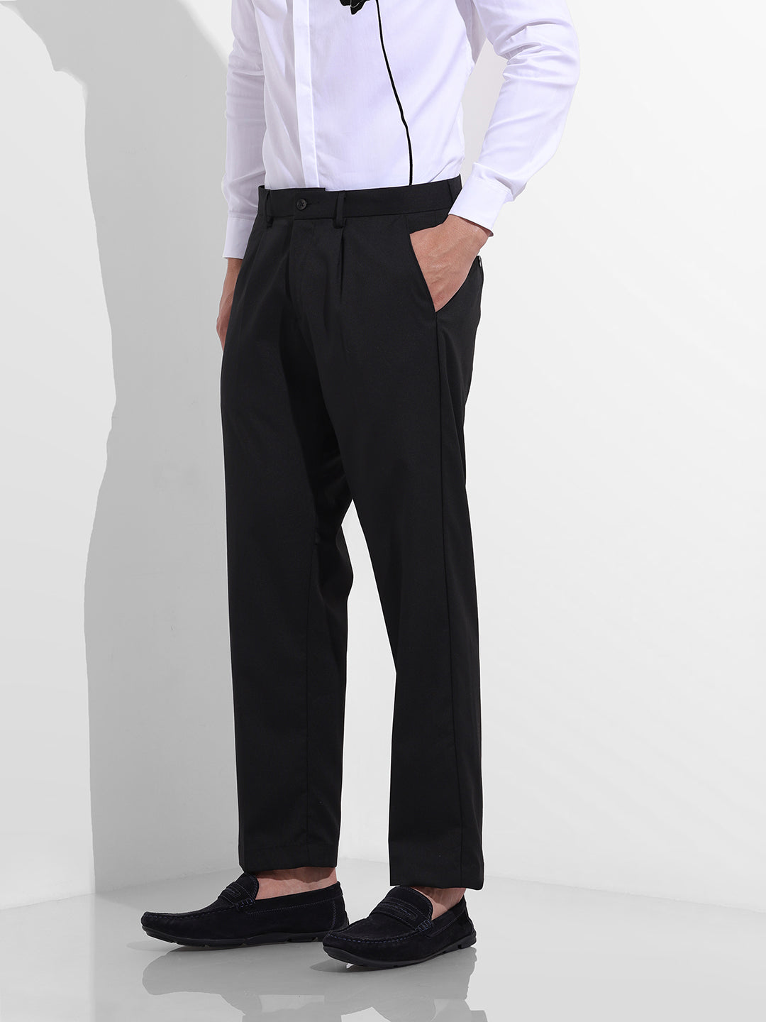 Men Regular Fit Black Trousers
